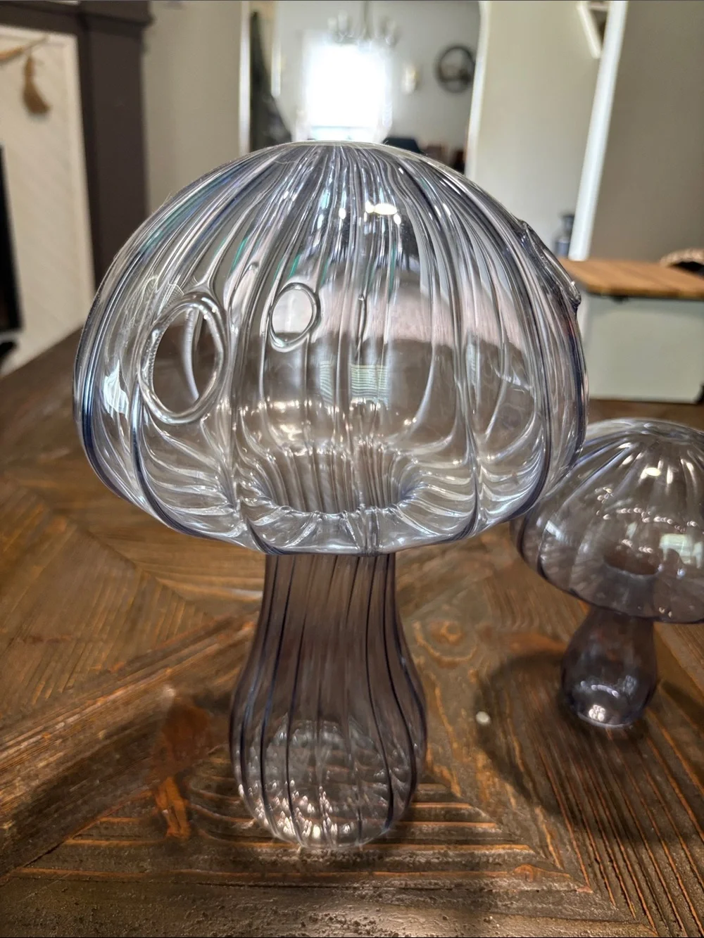 Smoky Gray Glass Mushroom Accent Set - Home Accents